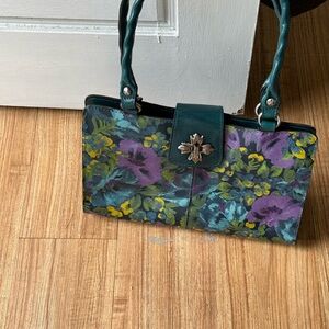 Patricia Nash, blue and purple floral shoulder bag